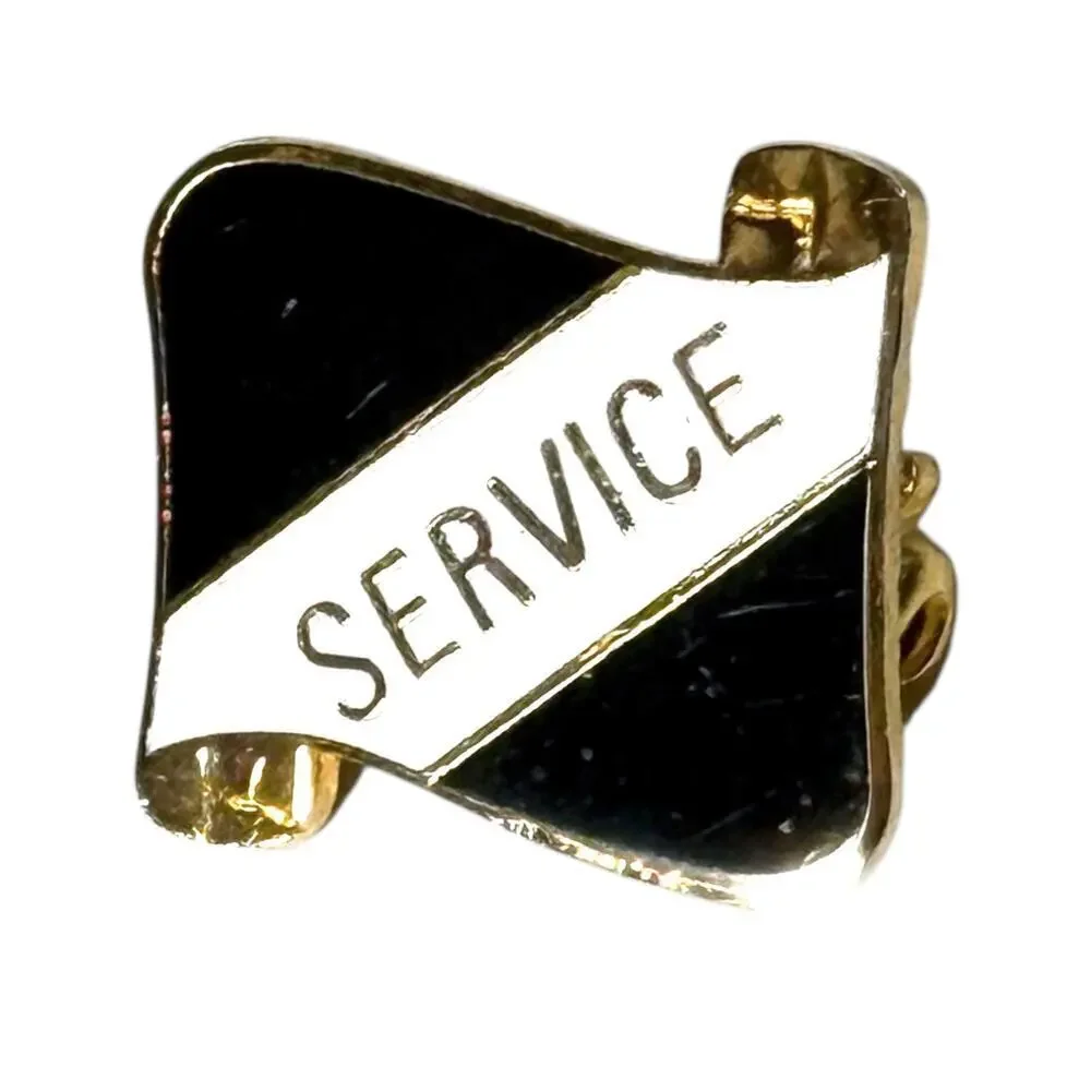 VTG Service Pin Gold Tone Black White Enamel High School Jacket Commemorative